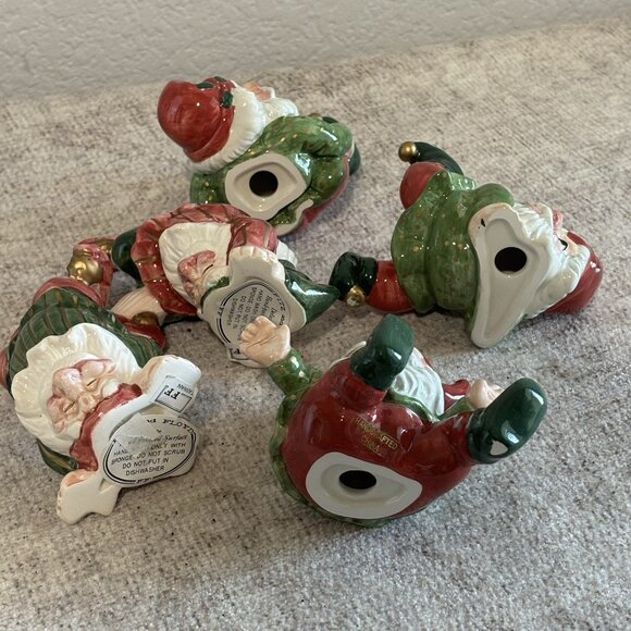 Tumbling Elves Set of 5 Santa Figurines Christmas Ceramic Decor Fitz & Floyd - Picture 10 of 10